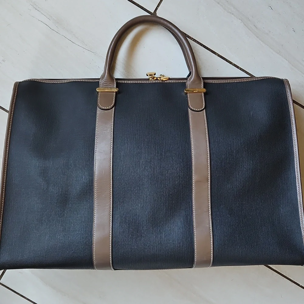 👀SALE💸 Dunhill Black and Brown Leather Travel Tote Duffel Bag